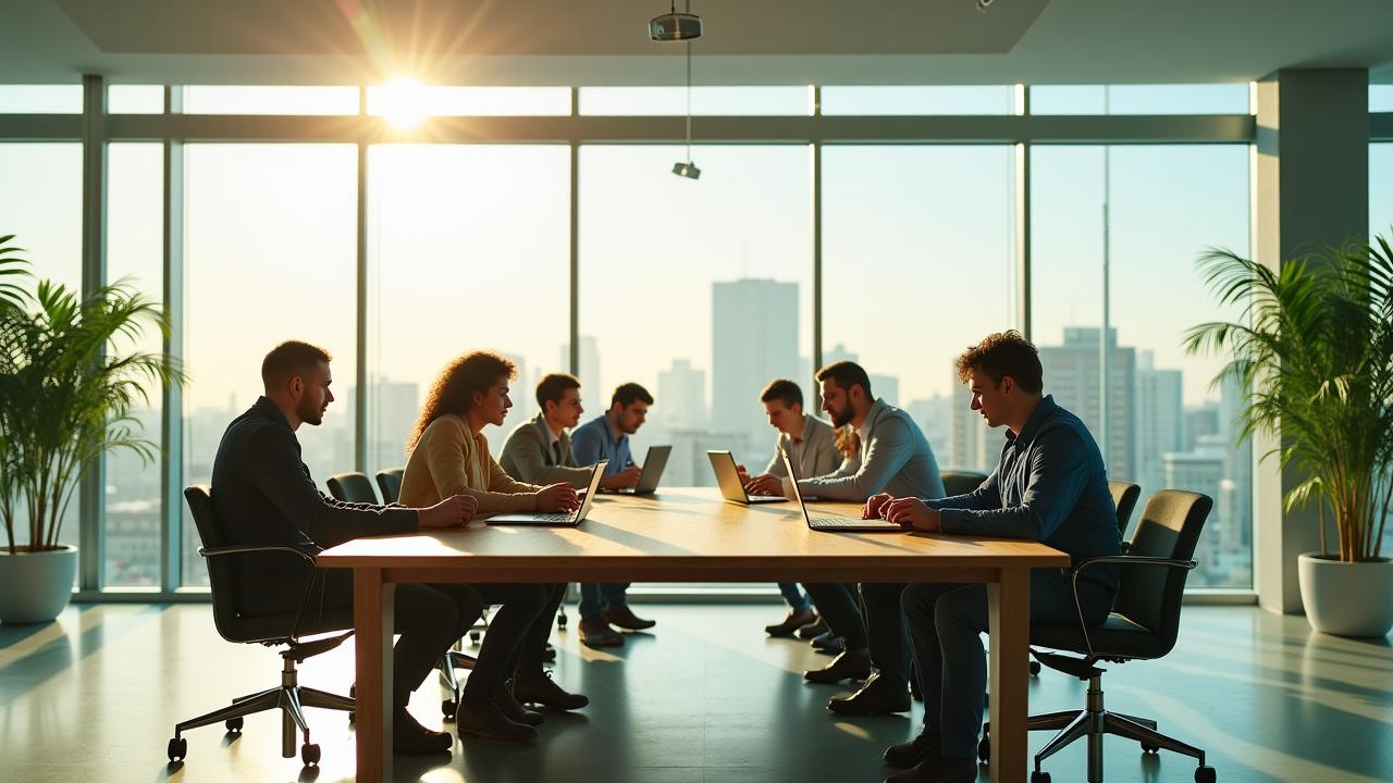 Das moderne Team von DämmerKredit in einem hellen, digitalen Arbeitsumfeld